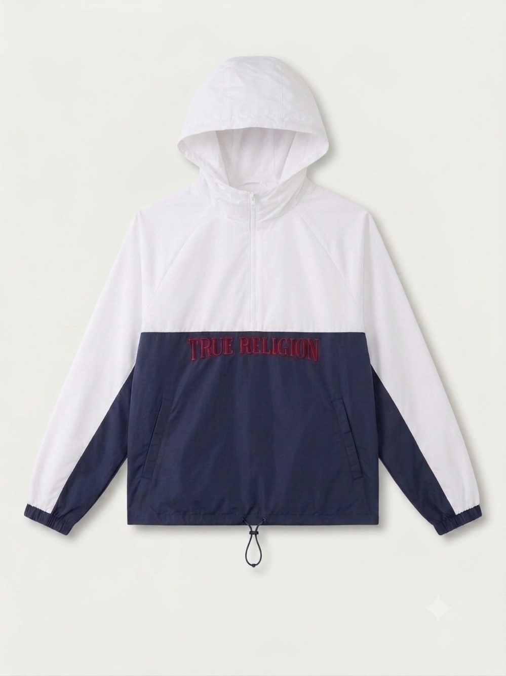 True Religion Hooded Cropped Colorblock Anorak- White & Navy